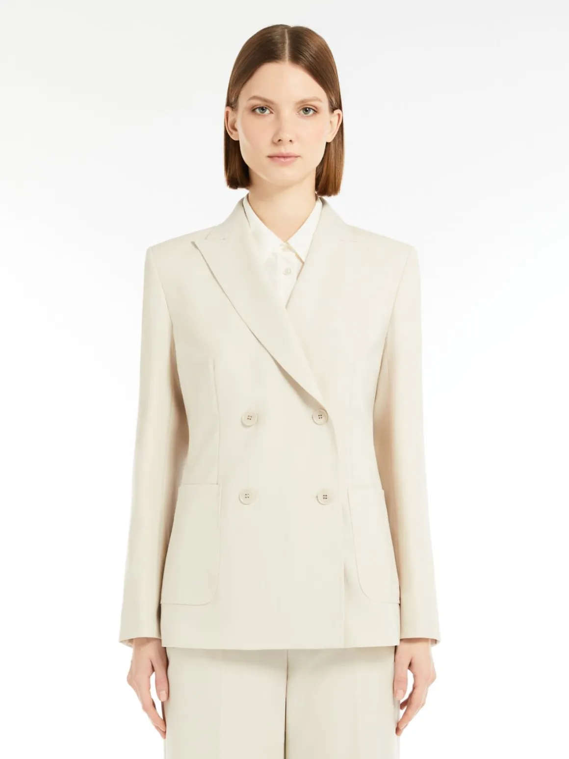 Fashion Blazer doppiopetto in tela di lana stretch Giacche Eblazer