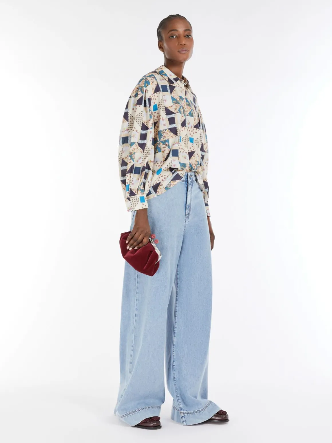 Shop Camicia patchwork in raso di cotone Camicie E Bluse