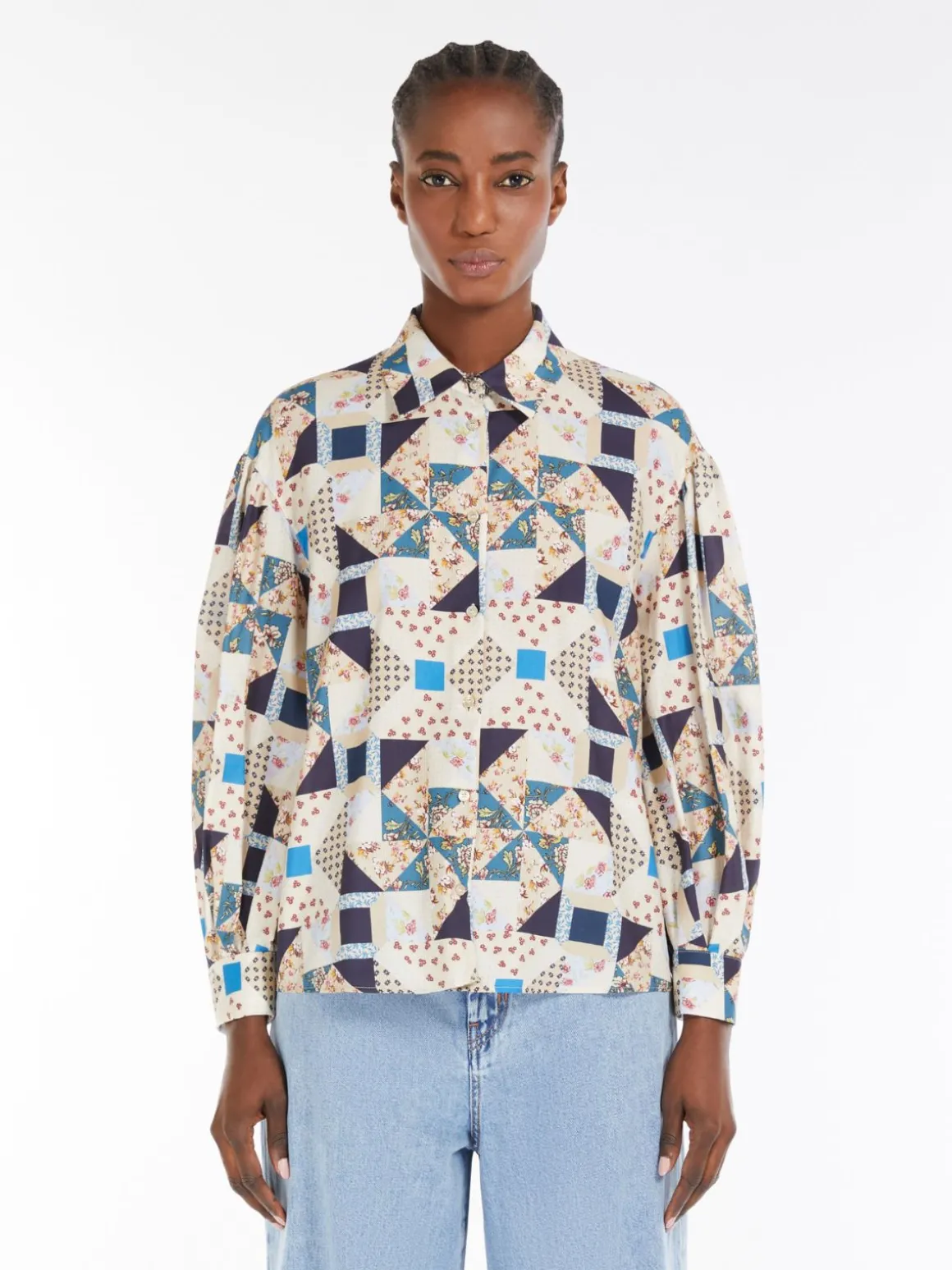 Shop Camicia patchwork in raso di cotone Camicie E Bluse