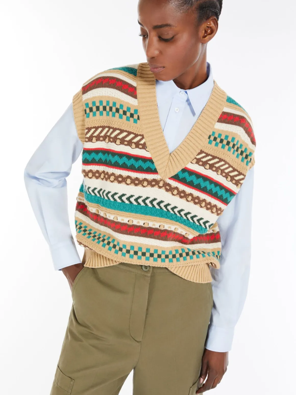 gilet_in_filato_di_cotone_jacquard_3.webp Hot Gilet in filato di cotone jacquard Maglie