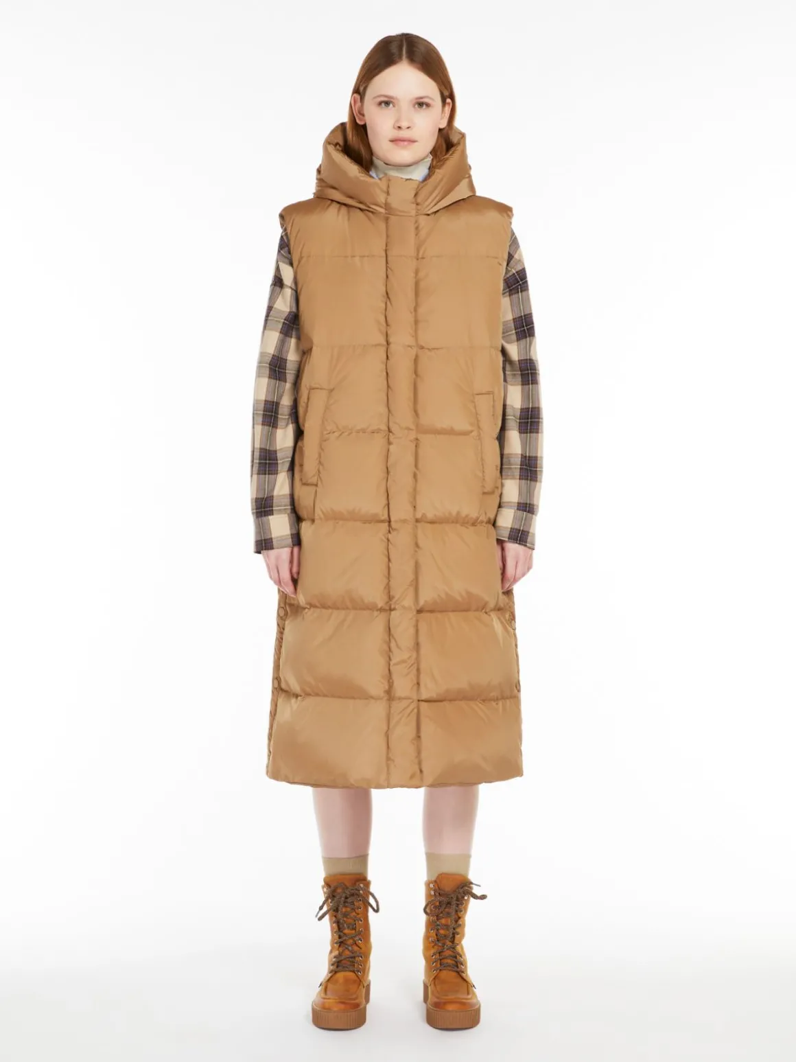 Shop Gilet lungo in taffetà antigoccia Gilet | Imbottiti E Parka