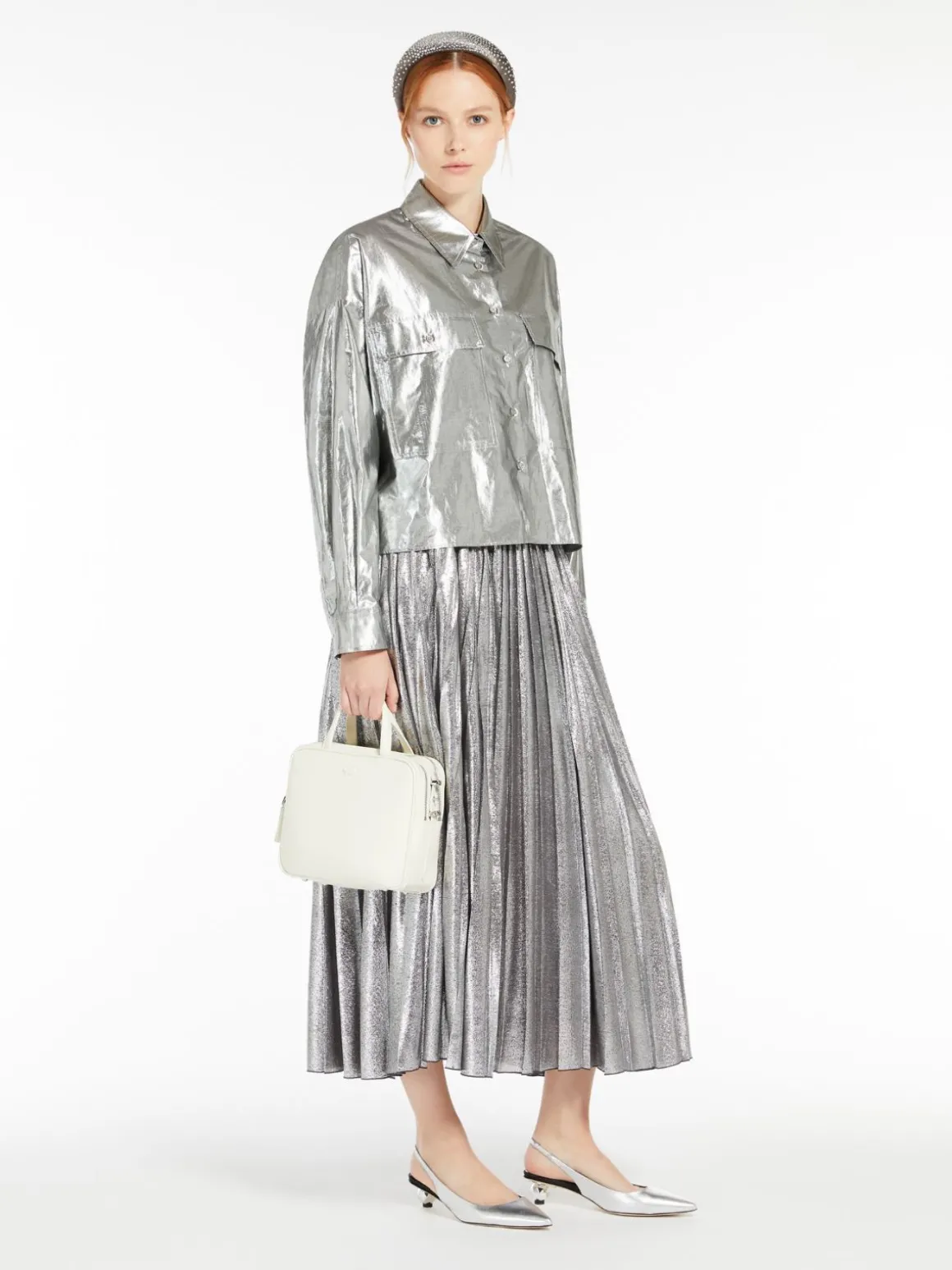 Fashion Gonna lunga in georgette laminata Gonne