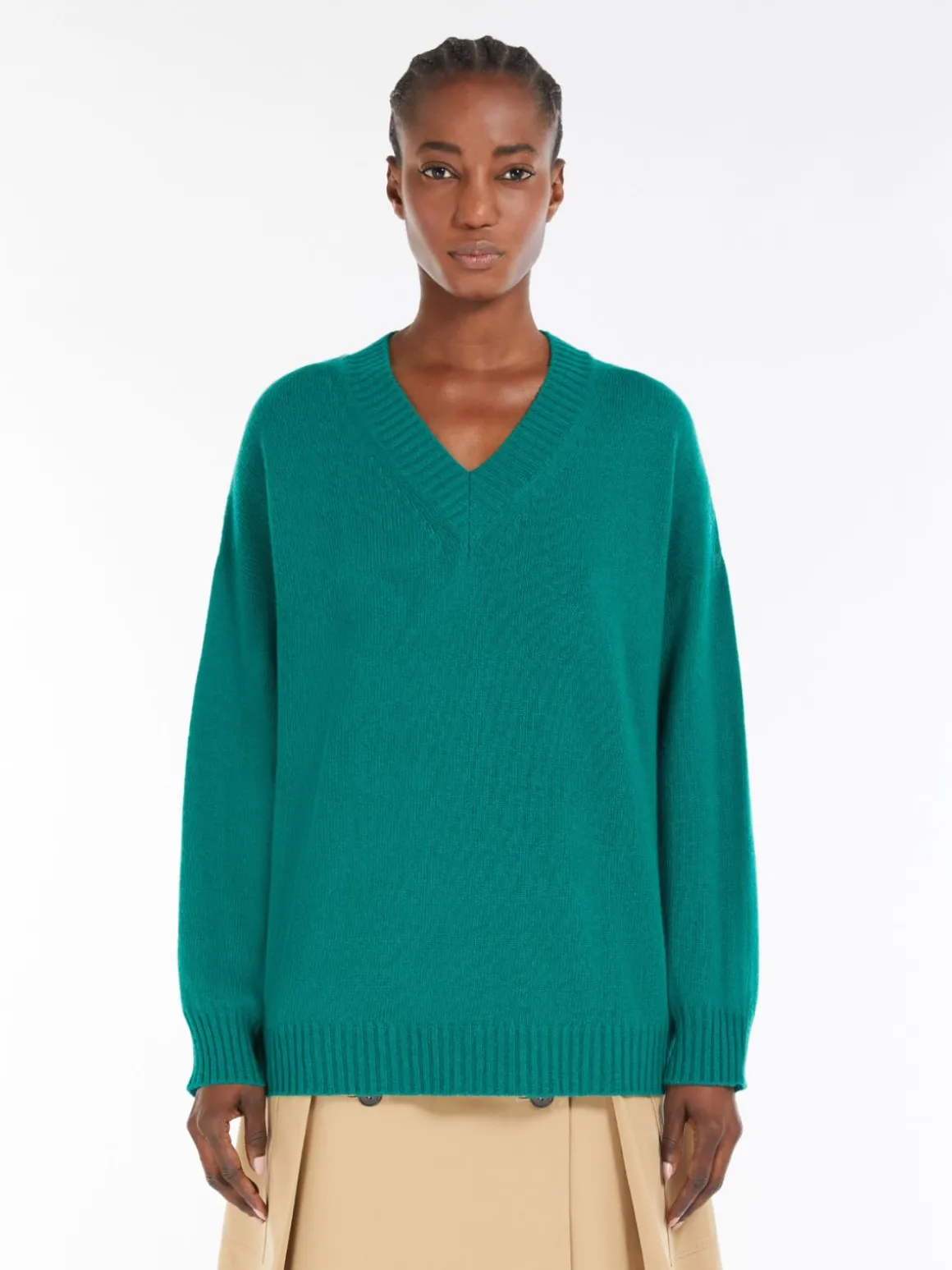 Cheap Maglia a V di mista lana e viscosa Maglie