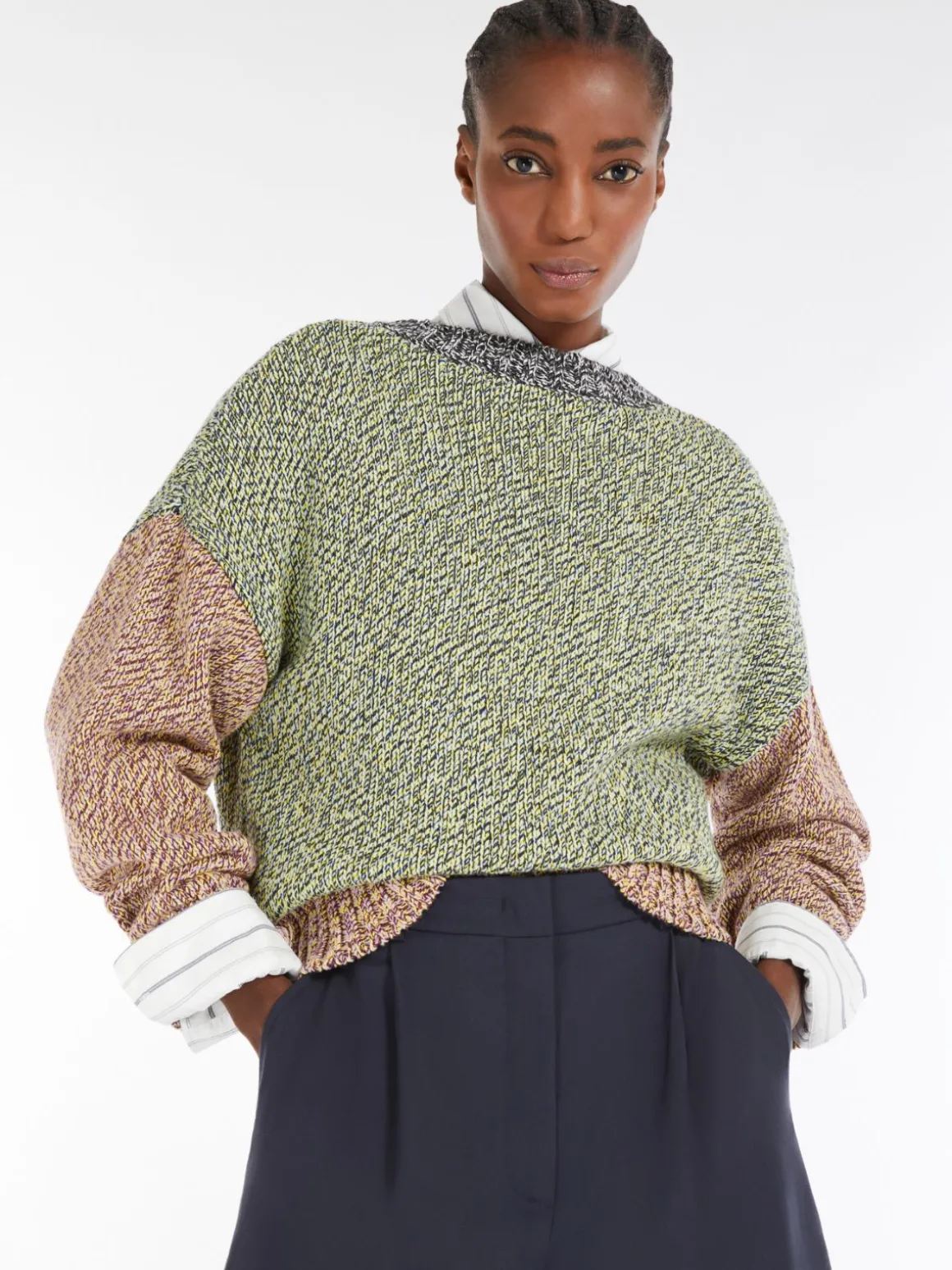 New Maglia color block di cotone e lana Maglie