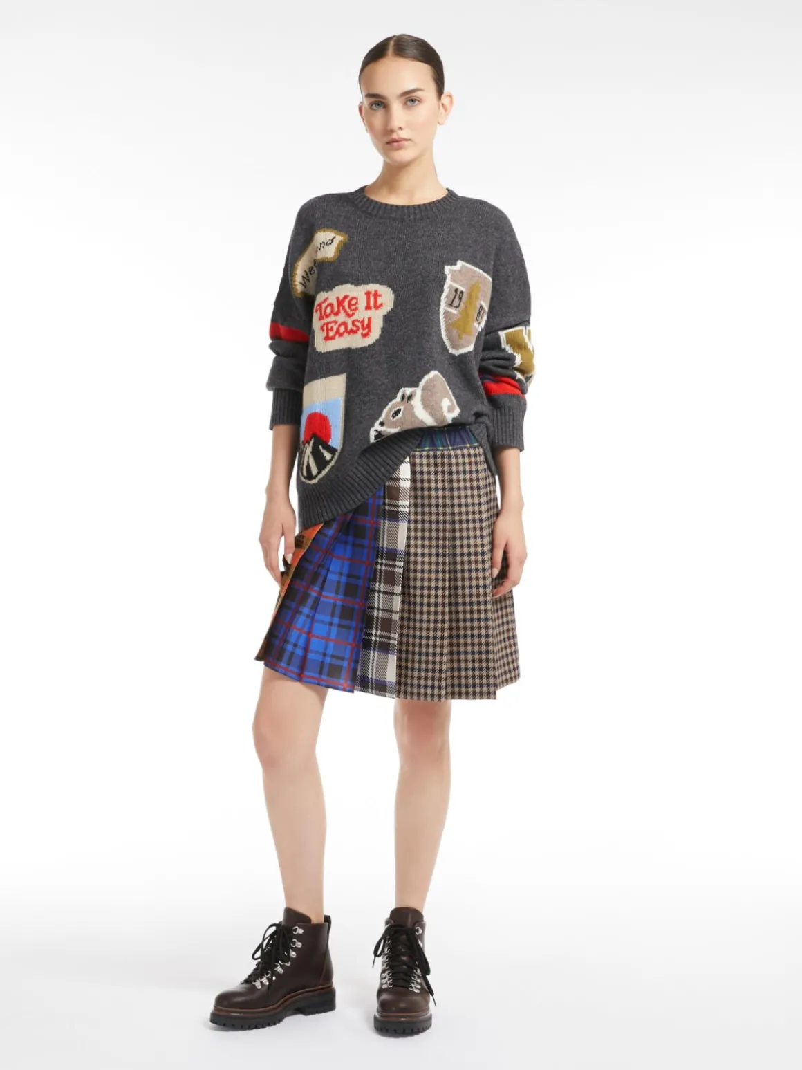 Sale Minigonna patchwork in lana e cotone Pied de Poule Gonne
