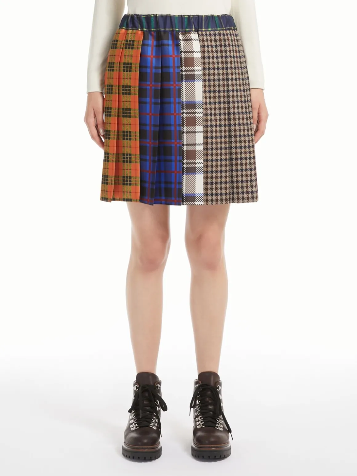 Sale Minigonna patchwork in lana e cotone Pied de Poule Gonne