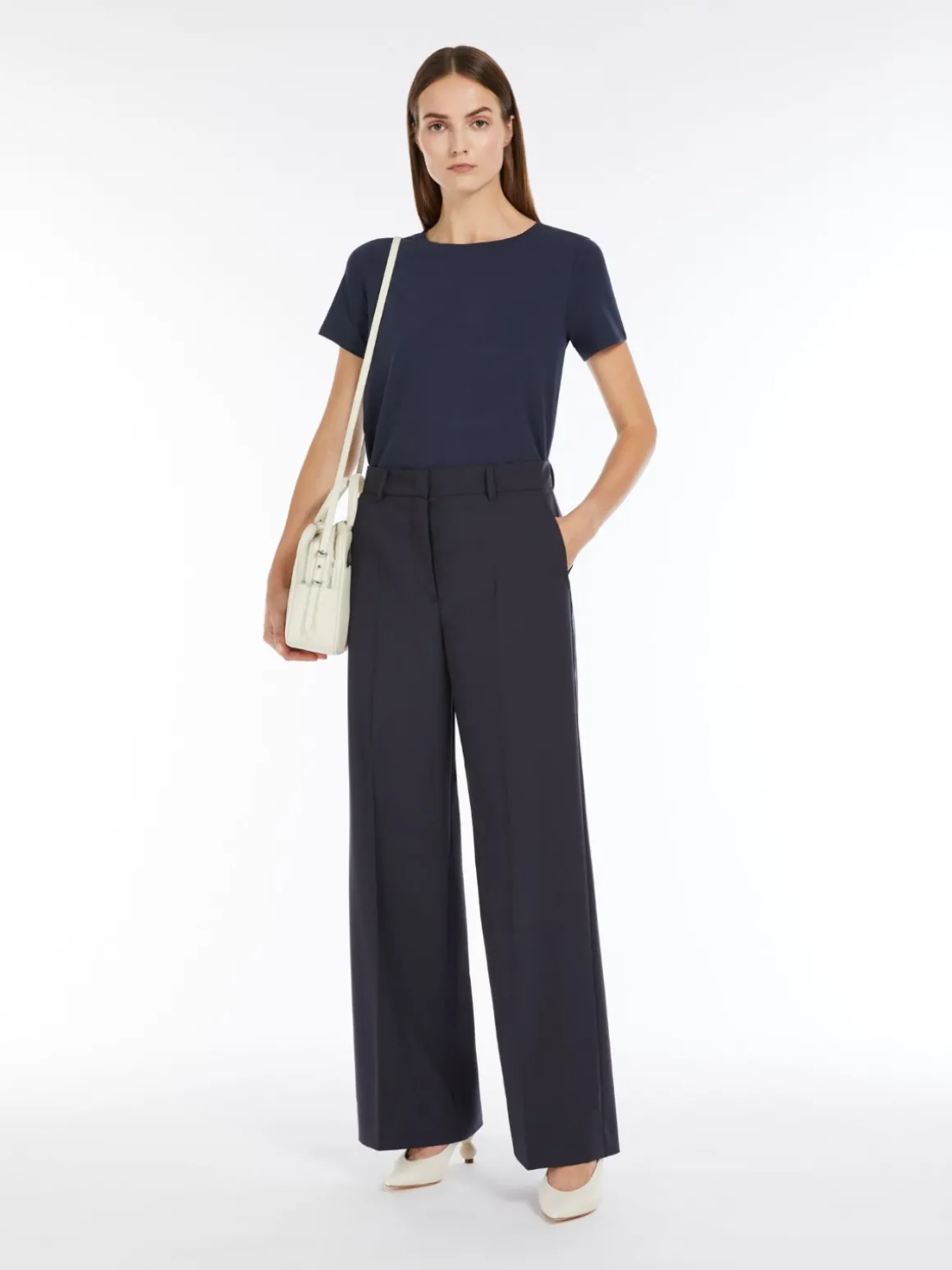 Cheap Pantalone palazzo in tela di lana Pantaloniejeans